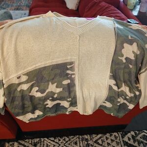Cream and Green Camo Sweater
